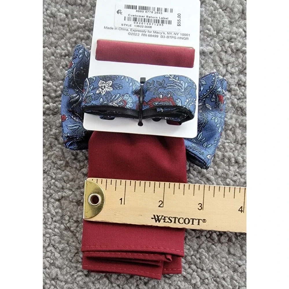 Bar III Floral Bow Tie And Solid Pocket Square Men's One Size Red/Blue - Picture 6 of 15